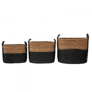 Black & Natural "Milagros" Seagrass Storage Baskets - Laundry, Bathroom & Kitchen Supplies