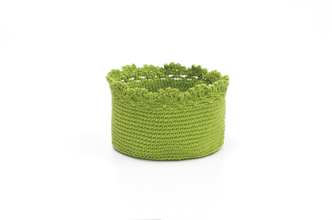 Mode Crochet 6X4 Basket W/Crochet Trim, Citron Green