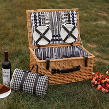 Load image into Gallery viewer, Outdoor willow picnic storage baskets Handmade Family Vintage Wicker Picnic Basket set for 4 persons