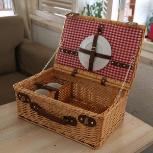 Rattan Wicker picnic basket set for 2 persons Fashion Classic outdoor picnic basket with lid cutlery
