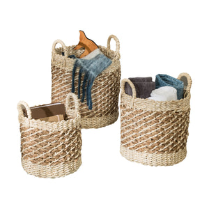 Nesting Tea Stained Woven Baskets Set of 3, Coastal Collection