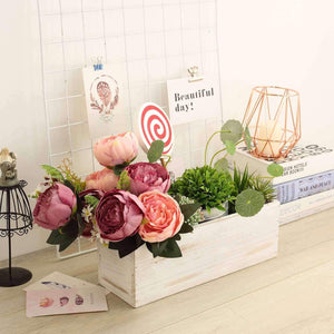 14"x5" Whitewash Rectangular Wood Planter Box Set With Removable Plastic Liners