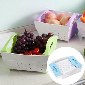 Collapsible Kitchen Basket Dish Tub with Draining Hole Drain Sink Storage Foldable Food Strainers