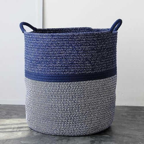 Blue Woven Storage Basket (with Centre Stripe) - Basket Best Stripes Blue Storage Striped Collection - Home Decor