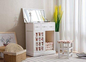 Cherry Tree Furniture 3-Drawer Shabby Chic Dressing Table Set Dresser with Folding Mirror & Floral Stool