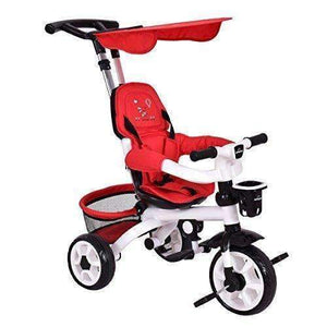 Costzon 4-In-1 Baby Tricycle Steer Stroller Detachable Learning Bike W/ Canopy Basket (Red)