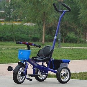 &Folding cart Baby Tricycle, Convertible Pedal Trike Push Bike Easy Steer Tricycle Stroller Toy Car (Color : Blue)