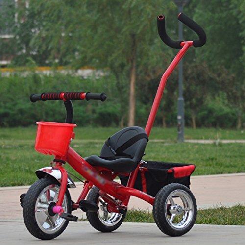 &Folding cart Baby Tricycle, Convertible Pedal Trike Push Bike Easy Steer Tricycle Stroller Toy Car (Color : RED)