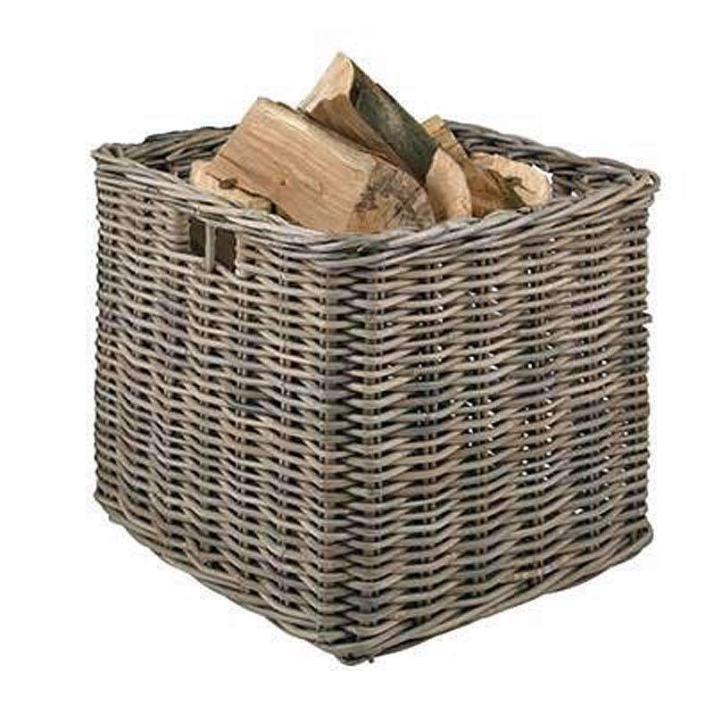 Grey Square Wicker Log Storage Basket
