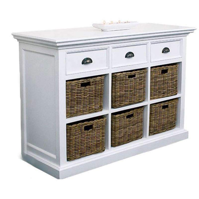 Halifax White Painted Sideboard with Drawers and Rattan Baskets