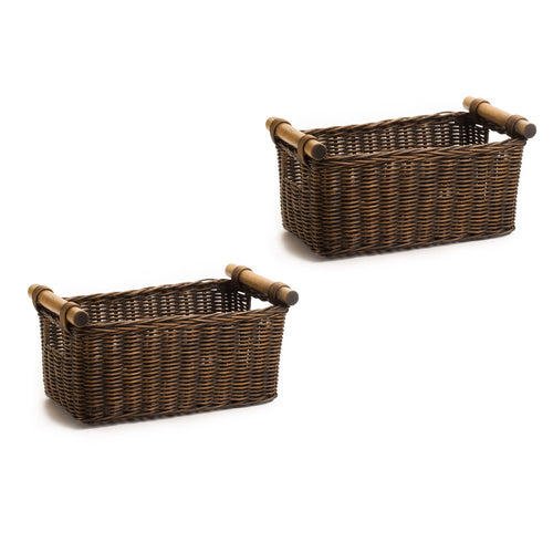 The Basket Lady Petit Pole Handle Wicker Storage Basket set of 2