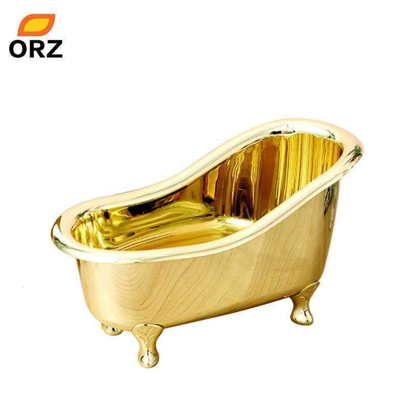 Bathroom Storage Box Basket Bathtub Shape Gold-Plated Color Spa Miniature Massage Comb Cosmetics