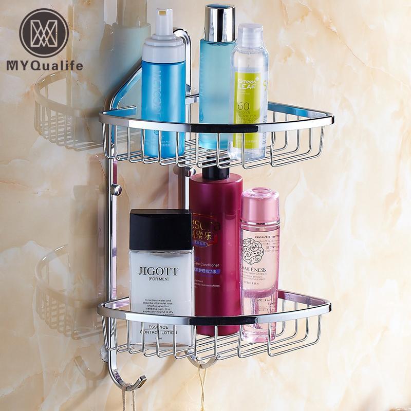 Double Shelf Bathroom Wall Storage Basket Cosmetic Storage Rack Shelf Hanging Lavatory Storage Holder