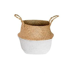 1 Pc Handmade Bamboo Storage Baskets Fordable Laundry Straw Patchwork Wicker Rattan Belly Garden Flower Pot Planter Basket