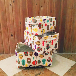 3pcs Folding Cotton Storage Box Canvas Toy Cosmetic Sundries Storage Bag