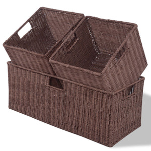 3 pcs Nesting Rectangular Cube Rattan Storage Baskets