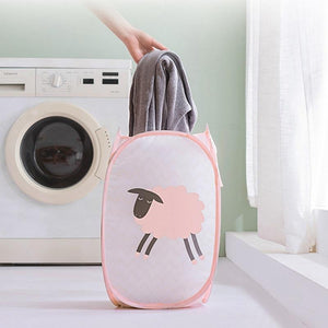Cartoon Foldable Clothes Storage Baskets Mesh Washing Dirty Clothes Laundry Basket