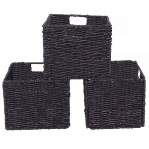 Set of 3 Folding Cube Rattan Storage Baskets