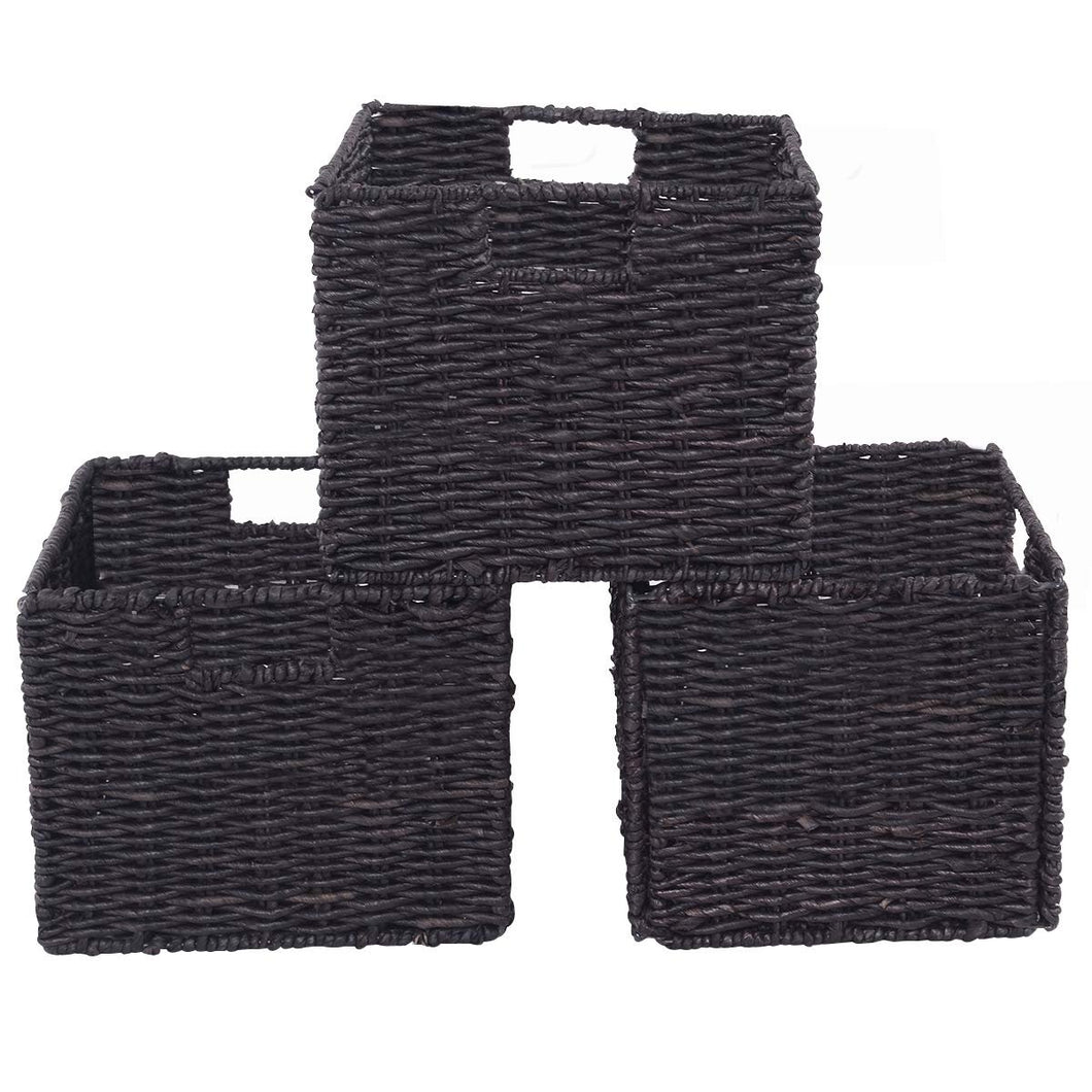 Set of 3 Folding Cube Rattan Storage Baskets