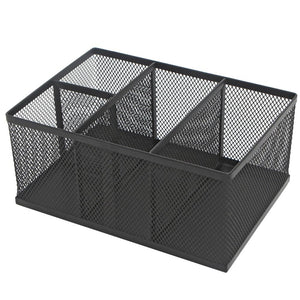Modern Rectangular Black Metal Mesh 4 Compartment Office Supplies Storage Organizer Caddy Rack - MyGift®